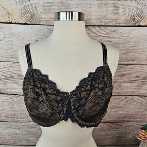 Chantelle Lace Unlined Demi Bra Black Beige Full Coverage Adjustable‎ 40D